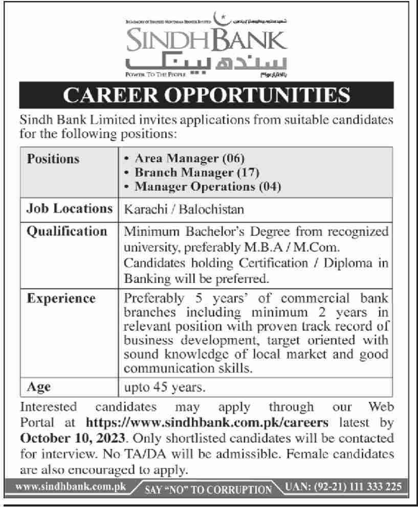 Latest Job Opportunities in Sindh Bank - Find the Latest Jobs